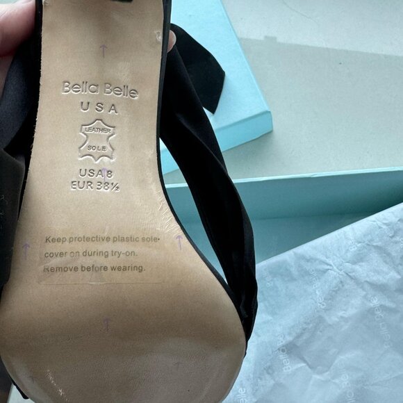 BELLA BELLE Black Ribbon Tie Heels with Ankle Bow - Picture 4 of 5